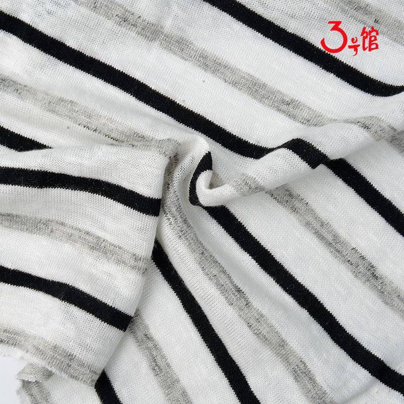 NVP亚麻布料条纹针布织料160g服装T恤麻布丝光纯棉色织亚麻面料