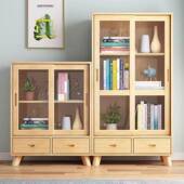 实木书柜带拉玻璃门简约代客置物厅架落地现学生儿童书ADN架推门