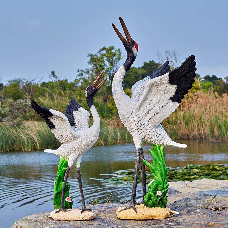 户外园林景196-19观装落饰仿真顶仙摆件喷水丹鹤模型别墅花园地大