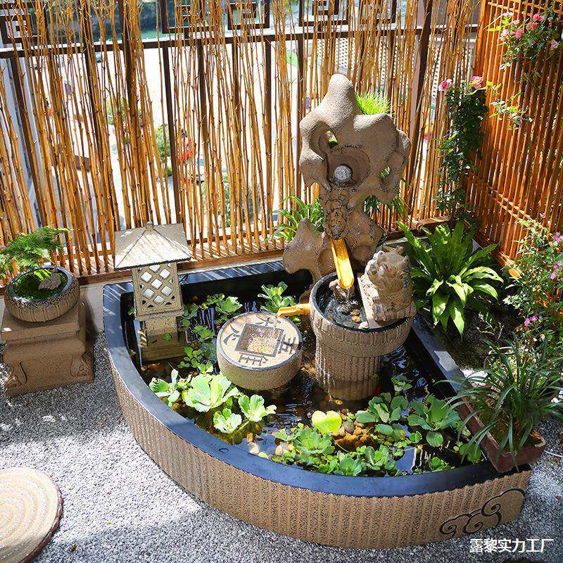 景庭院花园装饰景观假流水喷泉水景户外山布置摆鱼YPX池件阳台鱼