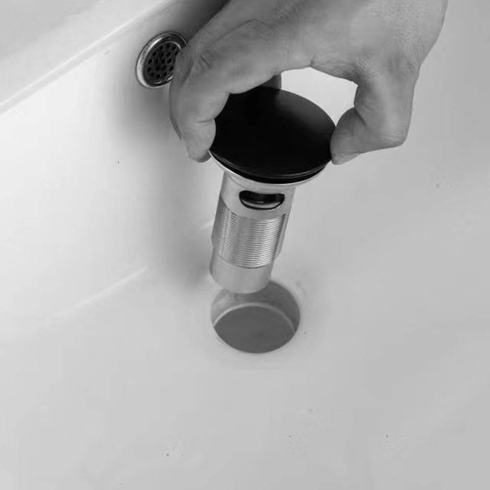HIDEEP下水器提篮铜弹跳式带溢水口哑黑色陶瓷盆和玻璃盆共用