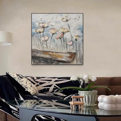 纯餐手绘抽SH106象油画木花沙发背景客厅卧室画玄关厅肌理装饰船