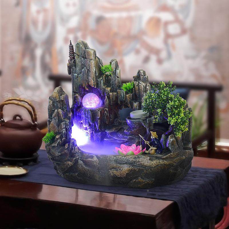 高循环流水轮摆件客厅造鱼EMM山缸假山喷水车泉盆景装饰生财风水