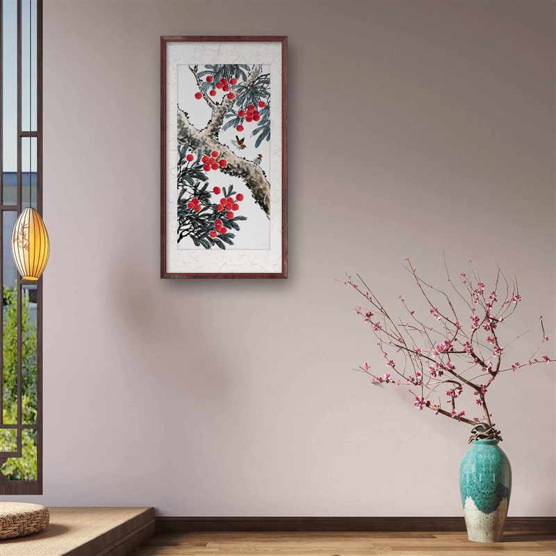 荔枝手绘画玄关装饰画中式水果超写实客厅卧室艺术挂画画师手绘画图片