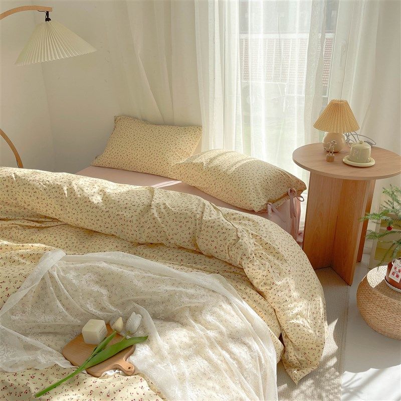 细节也收藏 秋日氛围小碎花全棉三四件套单双人床单被罩ins少女风