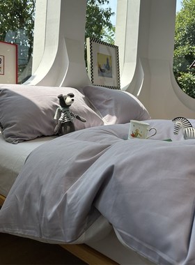 100支秋冬加厚保暖少女心磨毛紫色四件套全棉纯棉1.5m1.8床单被套