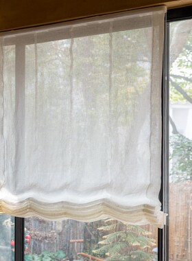 21 支超柔!纯亚麻白纱柔式水波罗马帘可升降折叠透Z光纱帘定制