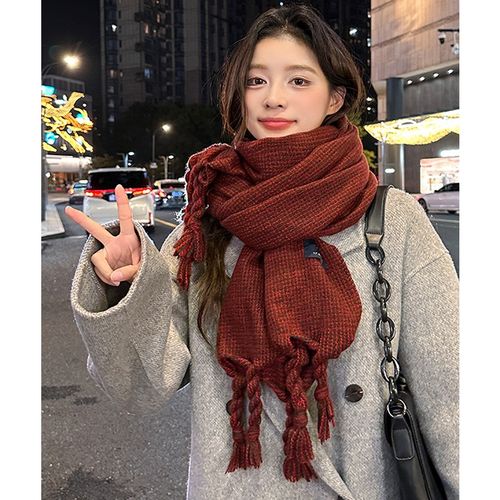 围巾女款冬季2024新款秋冬韩系氛围感粗流苏焦糖玛奇朵配大衣SHBL