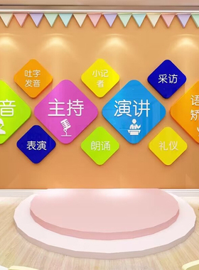 口才教室布置文化装饰舞台背景播音小主持人墙P面贴纸艺术培训机