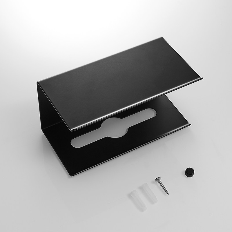 304不锈钢抽纸巾架黑色 酒店厕所收纳卫生间壁挂手机手纸盒免打孔