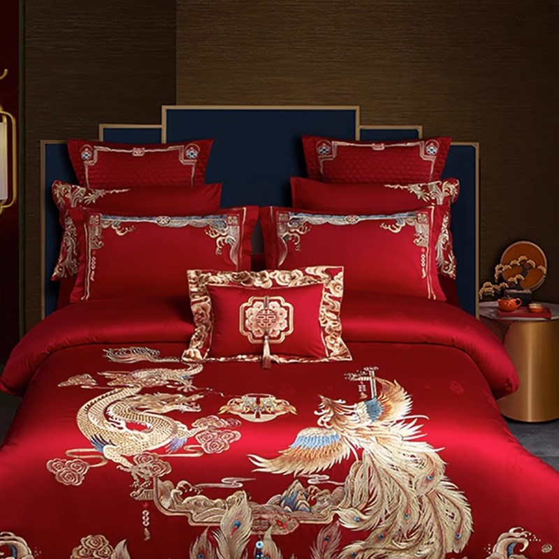 120支长绒棉龙凤新婚四件套结婚大红色喜被婚嫁婚房床单床上用品