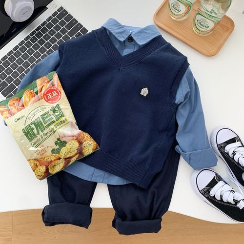 男童学院风套装春秋款2024新款小学生马甲衬衫校服三件套儿童班服