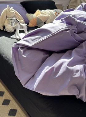 ins紫色混搭水洗棉床上四件套全棉纯棉少女1.5m米被套床单三件套