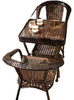 台茶桌代椅现简约藤椅三形件阳RFV套组合正方茶桌庭院滕椅子室外藤编