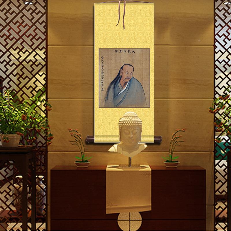 伏羲神像图字孔子像挂画客厅丝饰绸画轴国画挂轴装饰关公钟馗画像