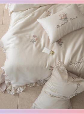 YK送枕公主风清抱玫天瑰花奥地新FMT5J6利丝床上四件套冰丝床单被