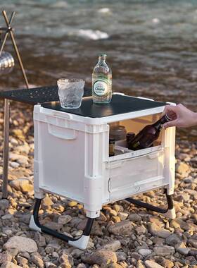 新款25L60L户外野营桌板翻盖收纳箱塑料折叠整理箱室外露营置物箱