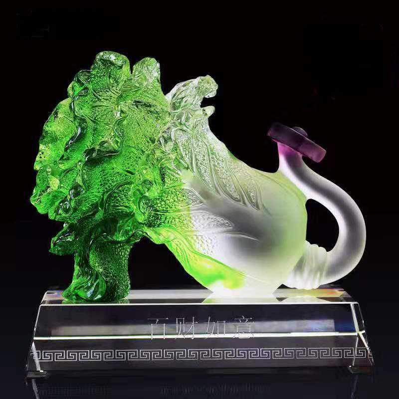 古法琉璃白菜摆件百财如意办公室摆设饰品居家客厅装饰工艺品