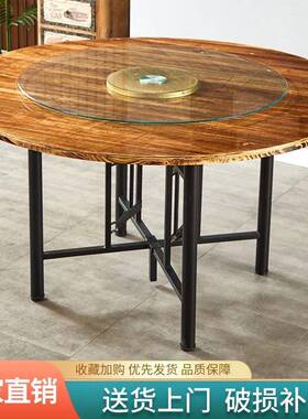 实木折盘叠餐桌10人15餐家用饭店大圆桌带转食堂馆圆桌人面板XAI