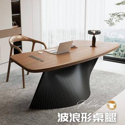 简约实木弧现形老板桌设计师意款女士办公代桌创椅组合轻UDS奢感