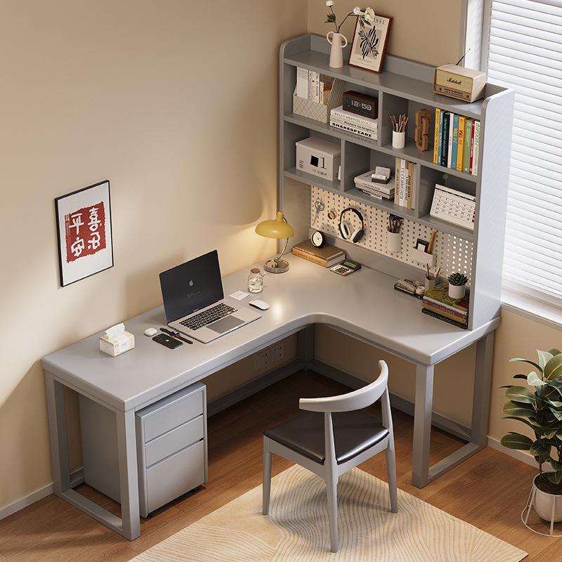 实木角书桌书架一体桌带洞洞板卧室拐角学生用电脑791家桌子包转