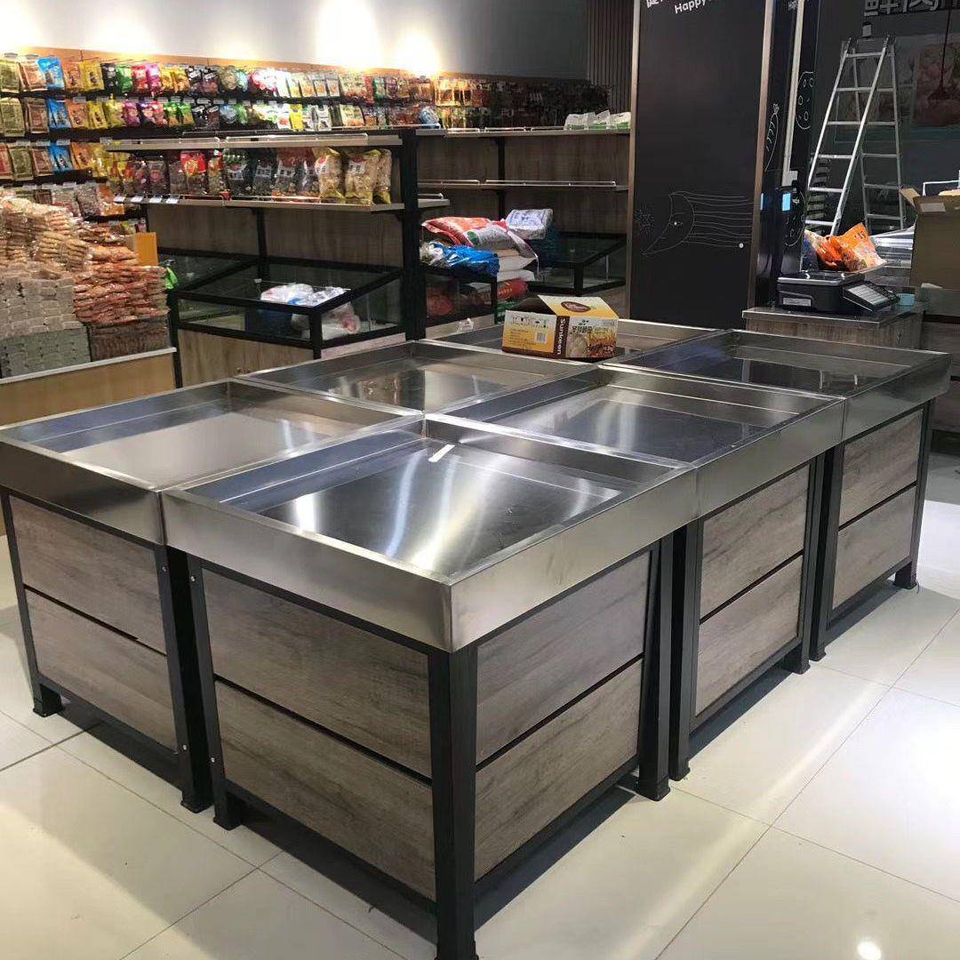 945鲜超市水果货架蔬菜架展示台头平台中水岛果蔬货架果堆店生架