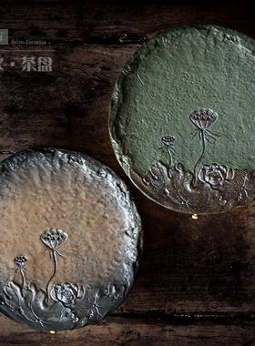 陶瓷盘家茶用复古圆形茶托盘储盘套水茶台创意干泡小cp-20092茶台