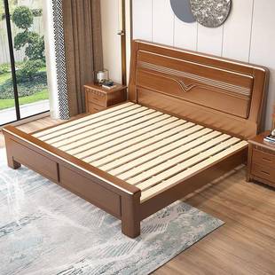 中式 木床1.8米双人8515床.5米单人床简约现代实1抽屉储物压气储物