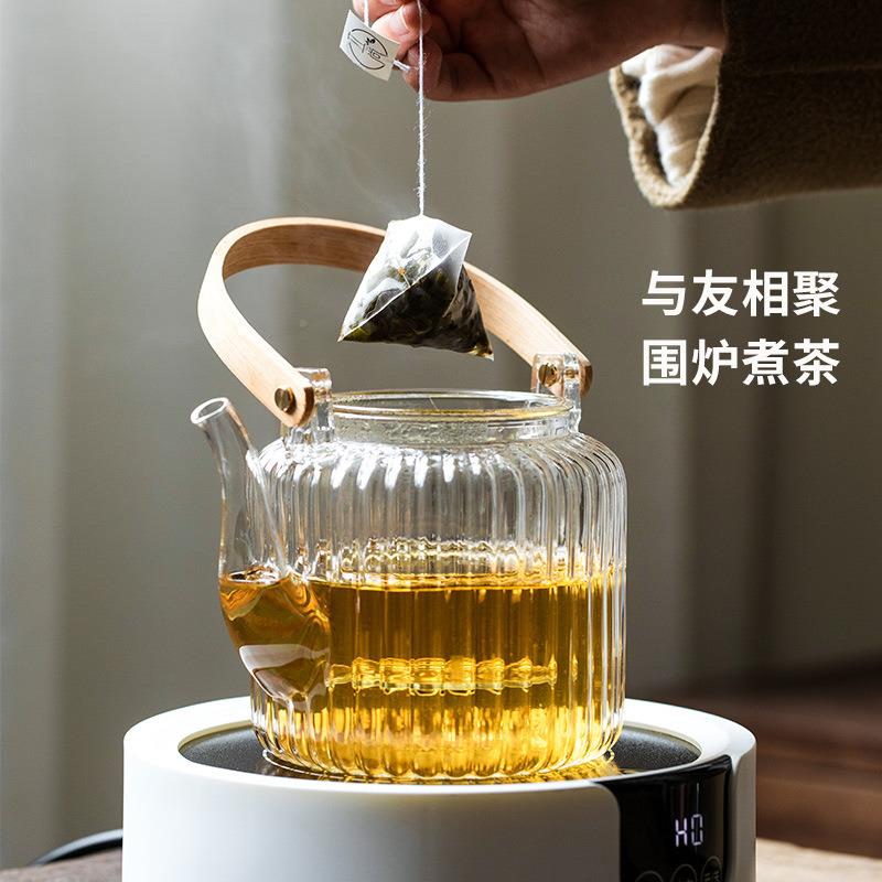 日式玻璃煮茶壶单壶套装高378电温茶具滤炉烧陶水壶大提梁过泡茶