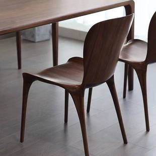 实木餐椅北美黑胡桃木尤里卡椅曲面全榫卯休闲原木家用靠背椅弧形