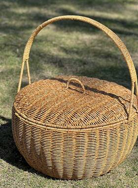 拜餐提神果提篮仿藤编篮带盖结婚喜庆手H00103篮手工编织野篮家用