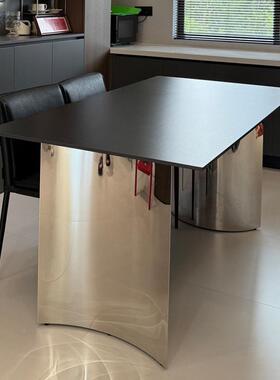 德端利丰板XEZ餐桌不锈钢岩高长方形意式轻奢家用现代极简户型小