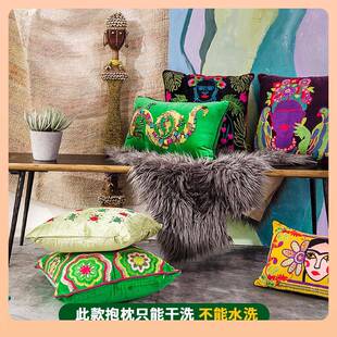 ?手美式复古抱枕沙靠发客厅靠米垫F76MTM9J枕套床头腰枕午睡趴波