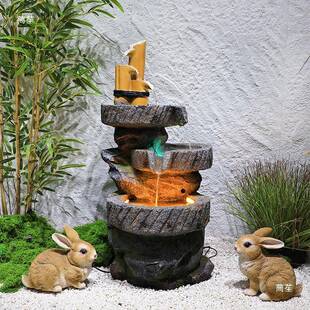 中式景流水摆件内竹子循环HEZ流造景阳台庭院假山喷泉创观意室装