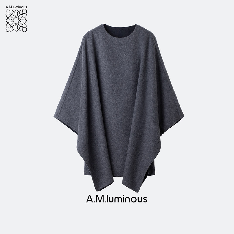 【AMluminous】极简双面羊毛上衣女 斗篷式宽松大廓形不规则外套