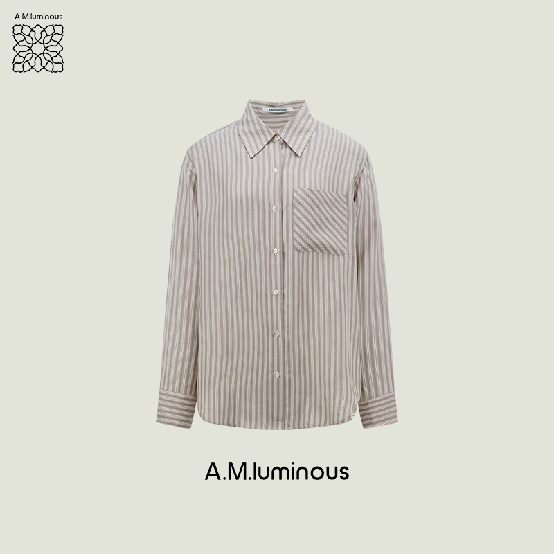 【AMluminous】老钱风100%桑蚕丝鲁米浅咖条纹通勤上衣长袖衬衫女