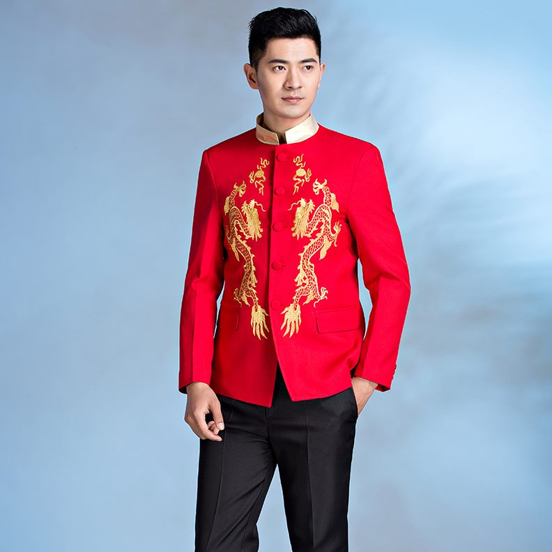 队主持人礼服大合唱乐表演服舞台中山装男民族服装指中式演出服挥