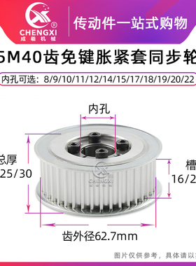 免键涨紧套同步轮h 5M40齿 槽宽16/21/26内孔8-22 齿外径62.7 带
