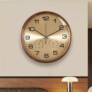 实木圆形挂钟客厅家用挂墙钟表简约大气卧室静音时钟大尺寸石英钟