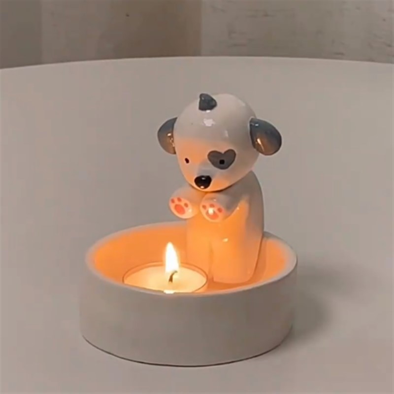 小狗烤手烛台摆件l超好看的氛围感小狗小猫烤火香薰底座可爱装饰