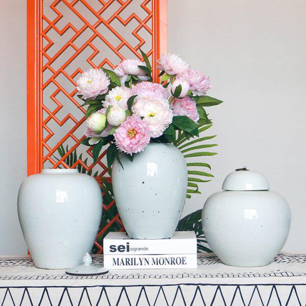 仿古做旧白色系列陶瓷花器储物罐手工艺品中式庭院户外风瓷器摆件