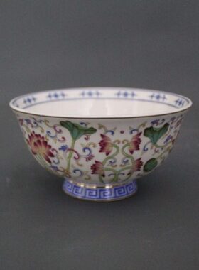 荷叶收乾隆碗小号彩瓷器莲花粉家居摆件仿古年制大清古董古玩工艺