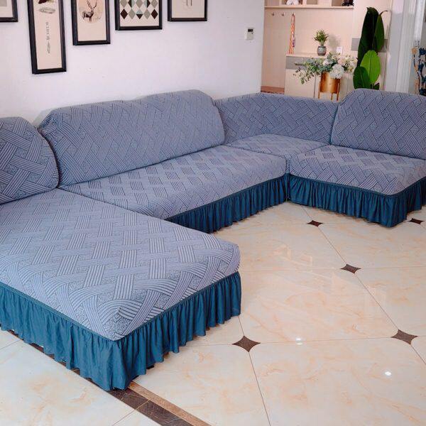 中式罩扶手弹力沙发套无现代简约组合格子纯色贵妃可拆洗全包加厚