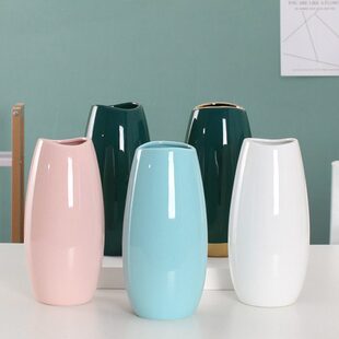 摆件装祖母绿边大号陶瓷花瓶插花鹅蛋客厅可餐桌跳舞兰水网红金