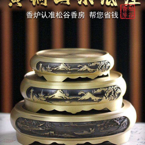 松谷香房浮雕纯铜圆形香炉底座家用室内香炉座仿古工艺品茶道摆件,家居饰品,香薰炉,淘宝优惠券,粉丝福利购,淘宝优惠卷