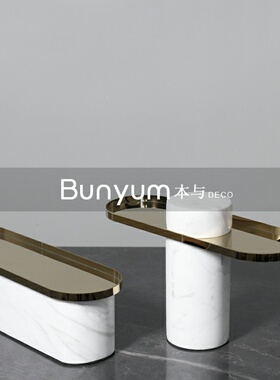 现代高低款e大理石创意软装饰品收纳托盘样板房间家居餐桌果盘摆