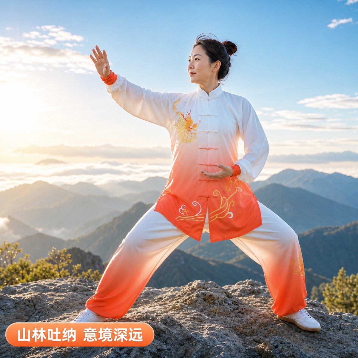 渐变太极服女2026新款洋气八段锦练功服男款表演服武术服太极拳
