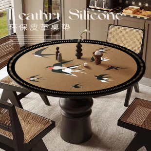 中古风小圆桌桌垫皮革桌面保护垫防水防油圆形茶几餐桌布可擦免洗