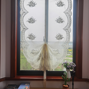 美式透光窗帘免打孔罗马帘扇形提拉门帘厨房窗纱帘客厅阳台隔断帘