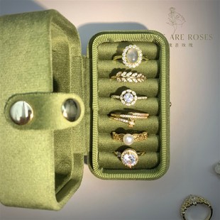 高档天鹅绒布g戒指收纳盒迷你便携小精致复古手工制作首饰盒大容